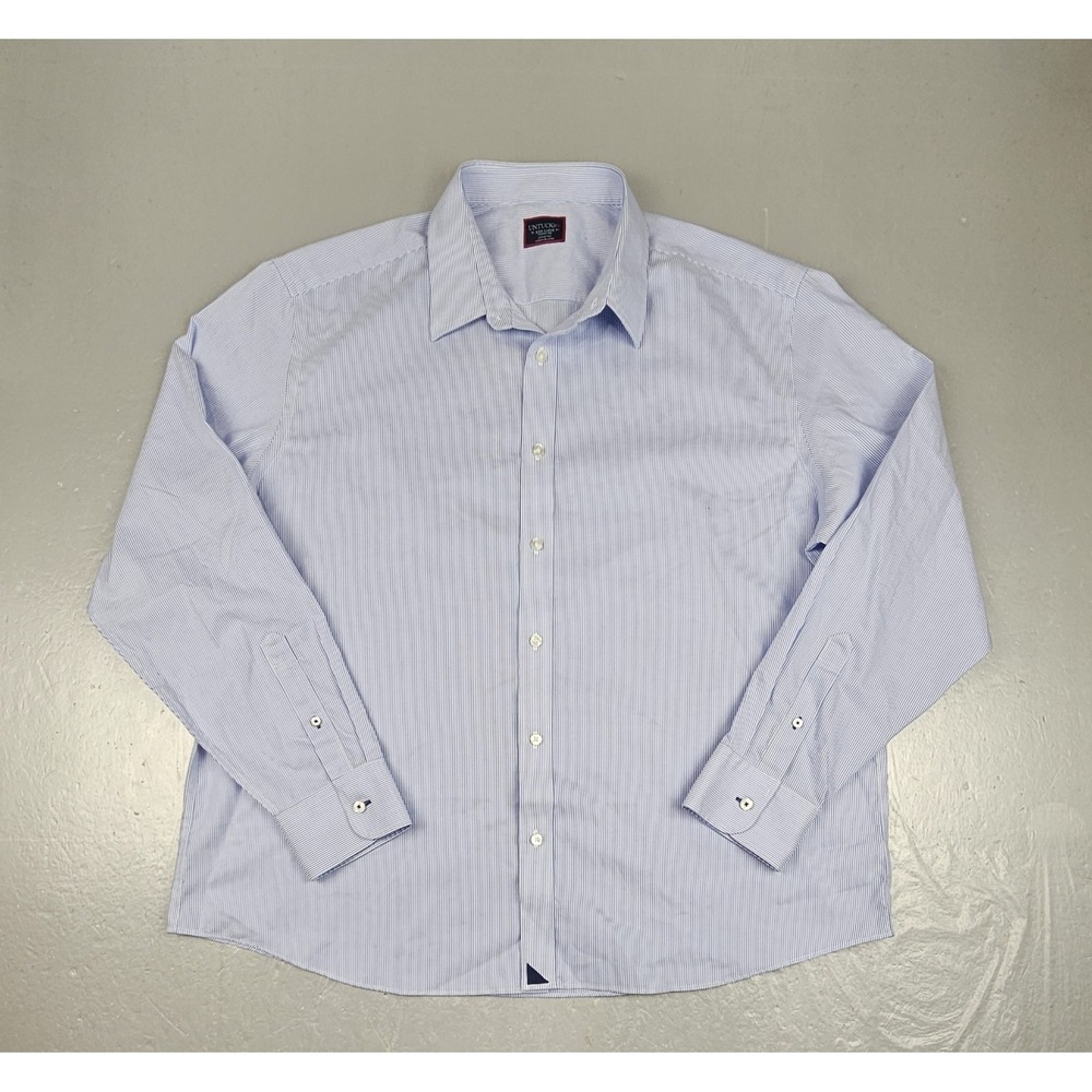 UNTUCKit Button Down Shirt Mens XXL Bordeaux Blue White Striped Wrinkle-Free